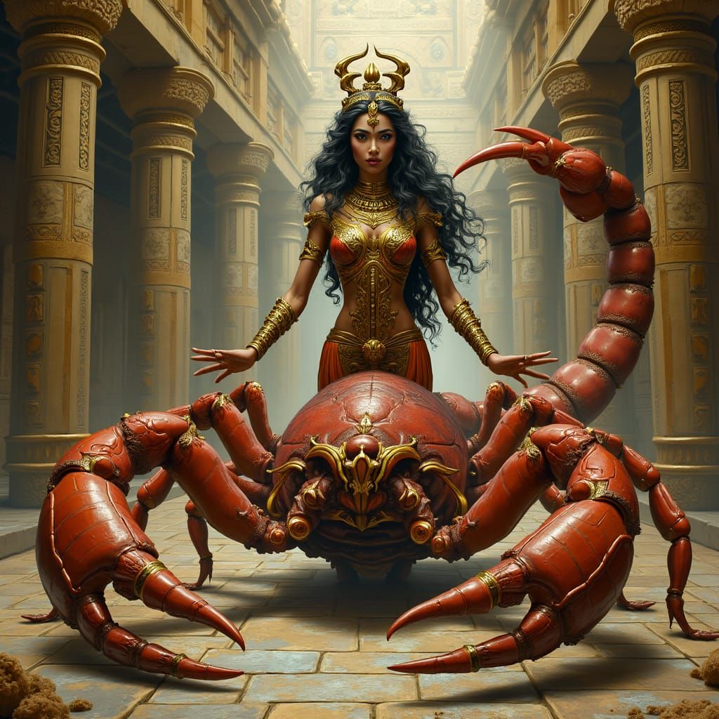 Majestic Scorpion Goddess in Ancient Egyptian Temple