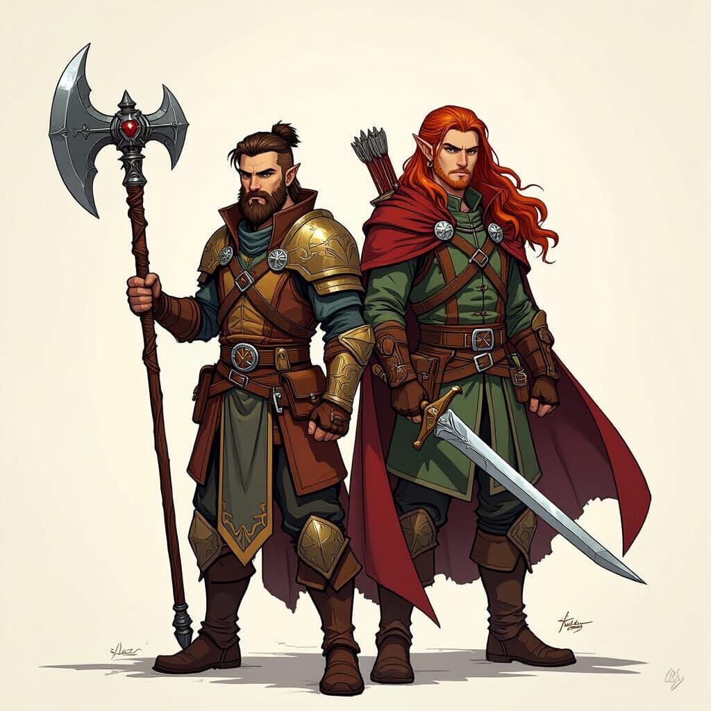 Fantasy Cleric and Ranger in Comic Book Style
