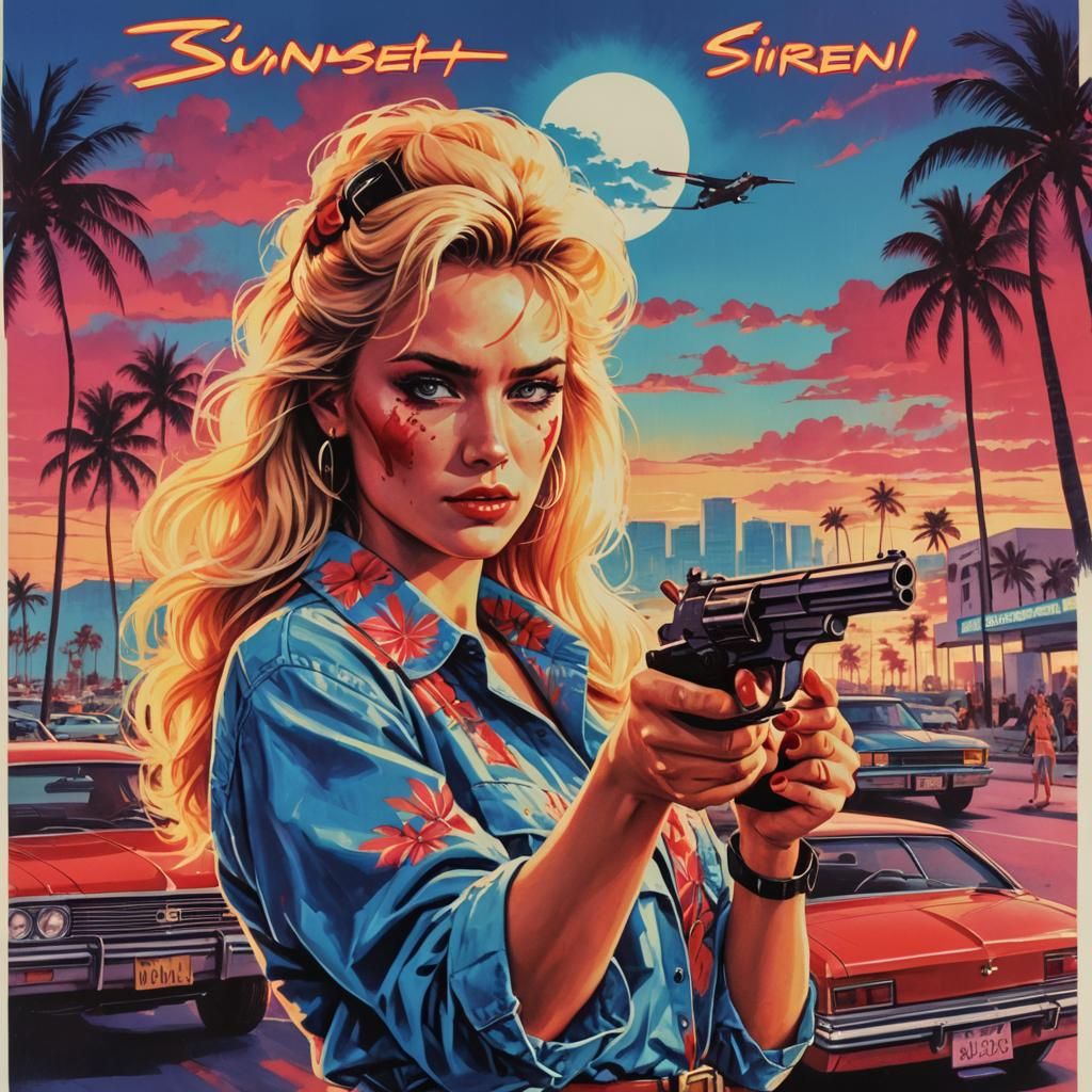 80s Action Movie Poster: Sunset Siren
