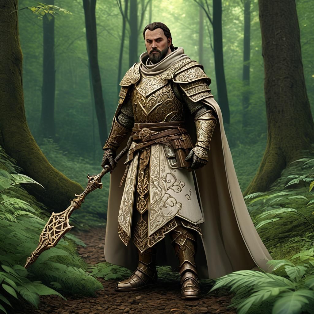 Human Cleric in Magical Forest, DnD Fantasy
