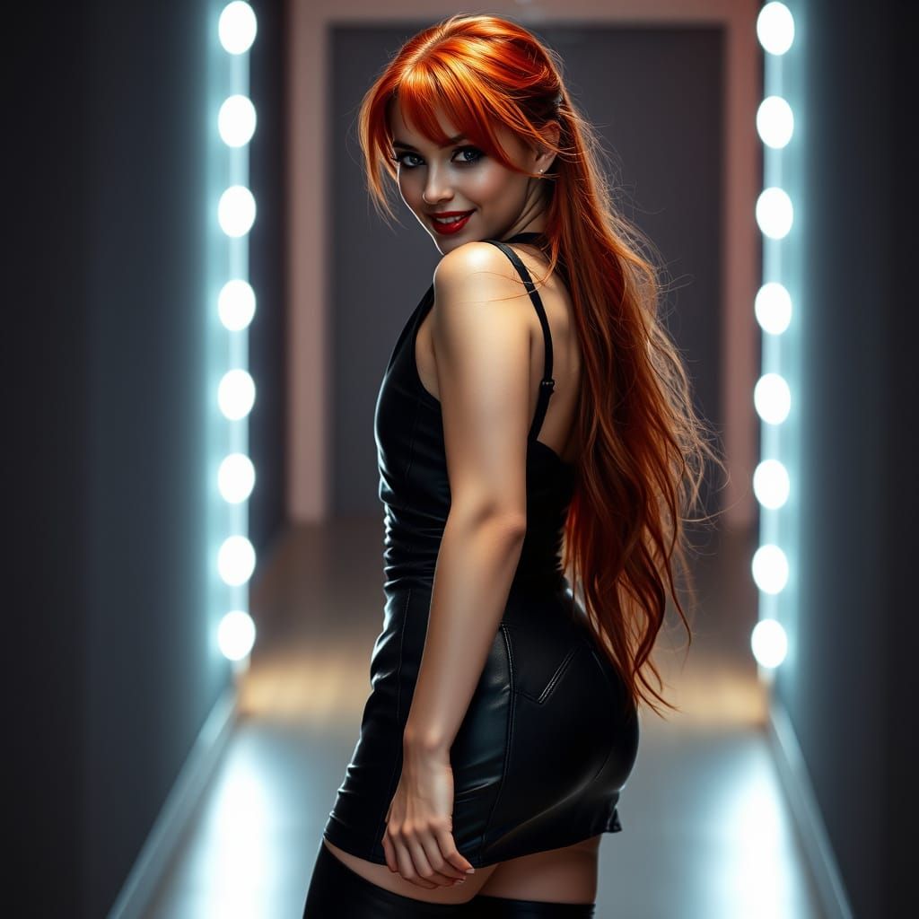 Sultry Woman Strolls Away from the Shadows