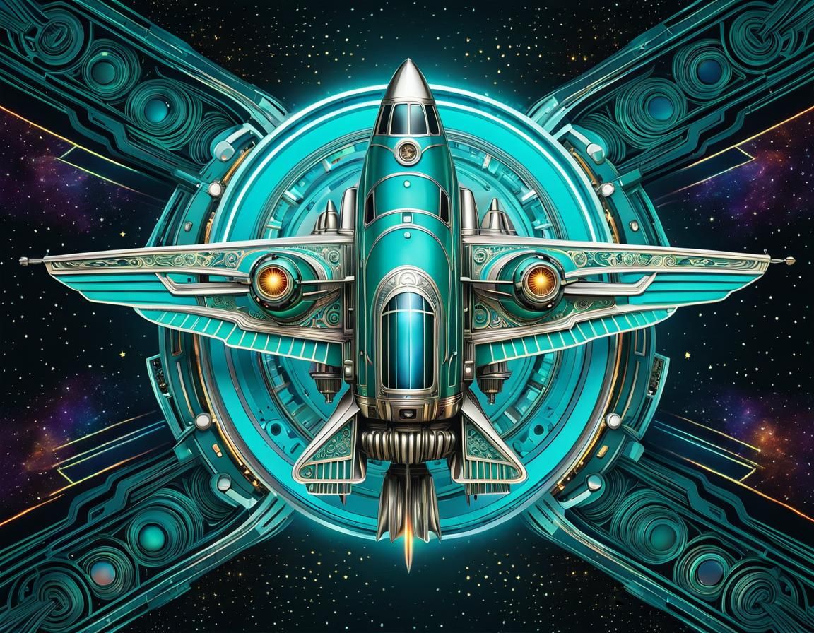 Silver Spaceship Soars Through Colorful Nebula