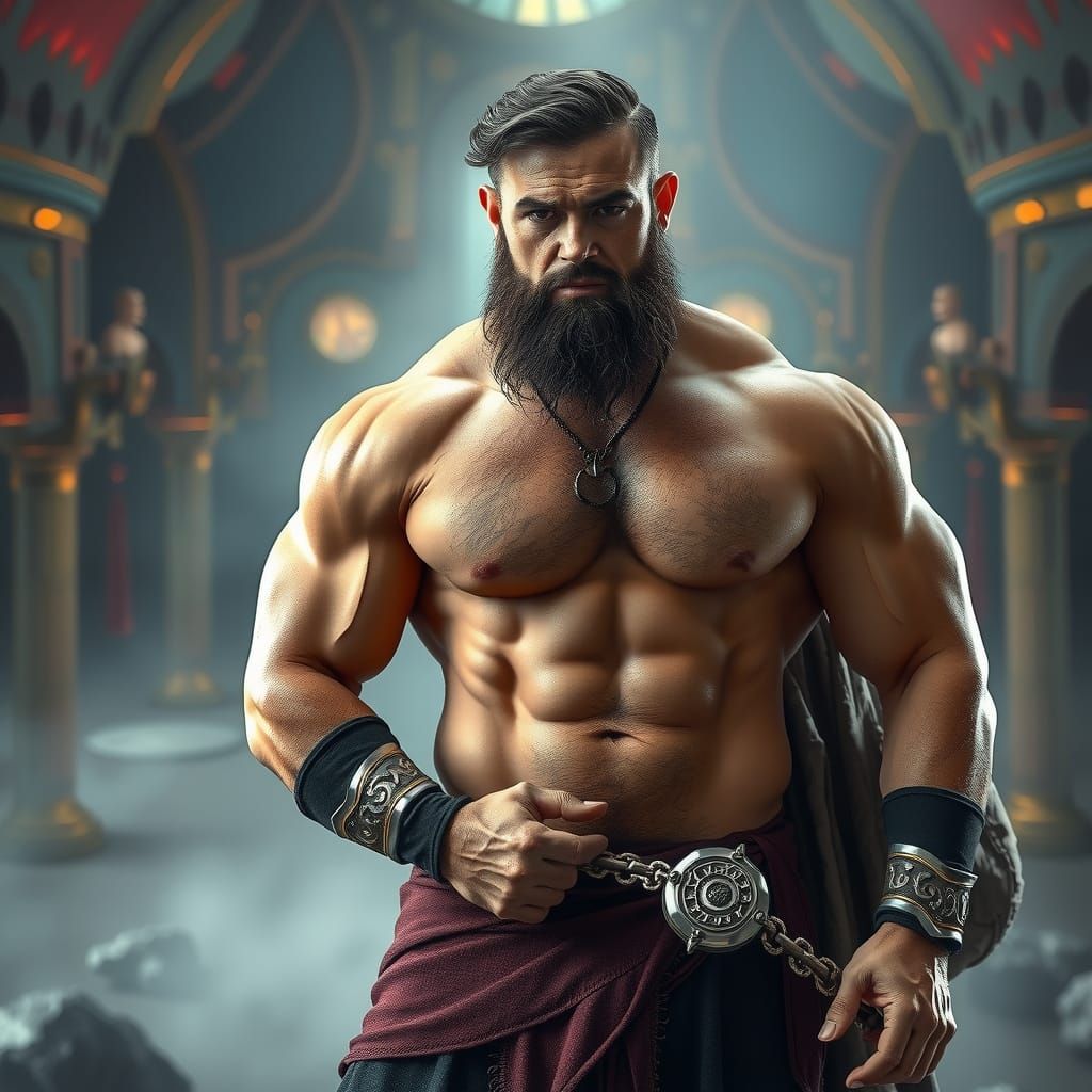 Heroic Man with Beard in Fantasy Futuristic Setting