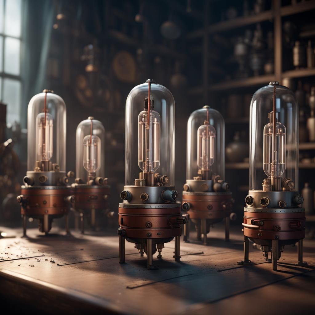 Dusty Vacuum Tubes Still Life, Detailed Matte Painting
