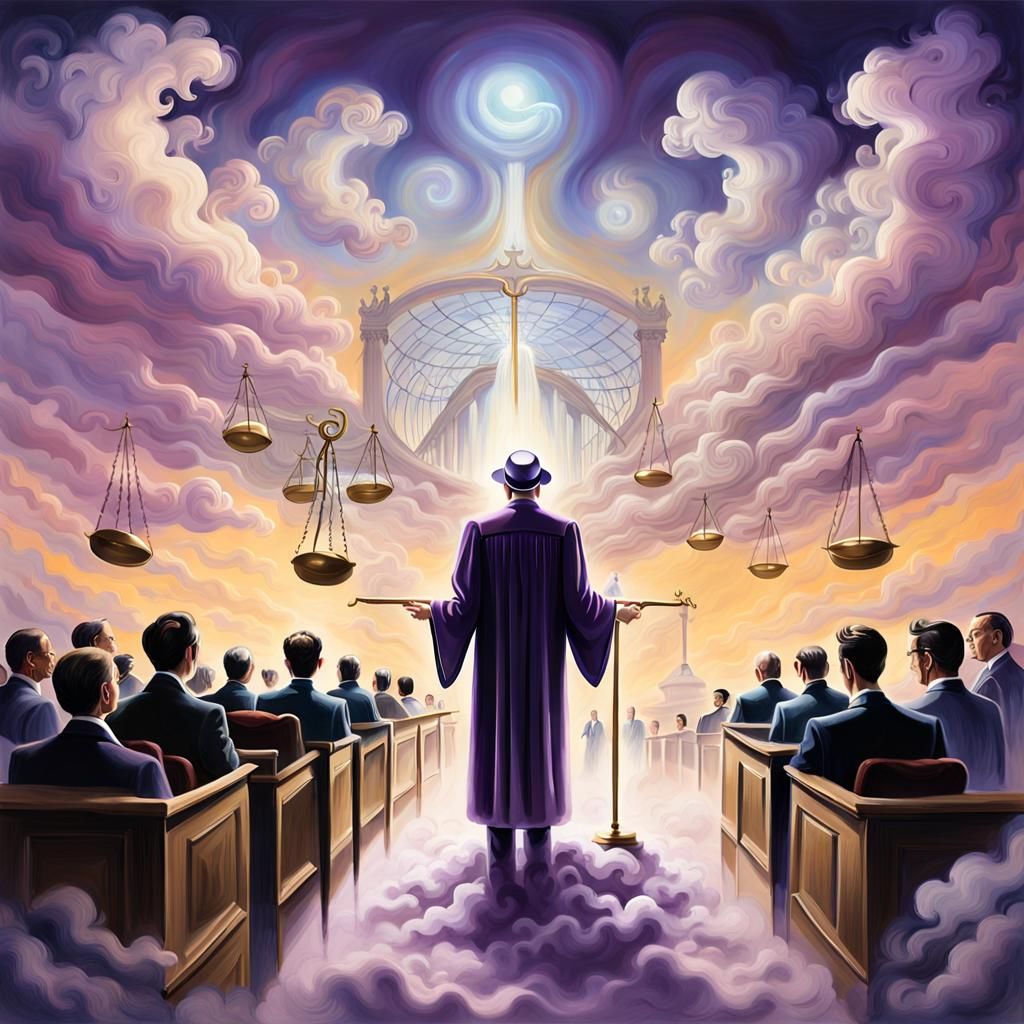 Dreamlike Courtroom Scene in a Surreal Style