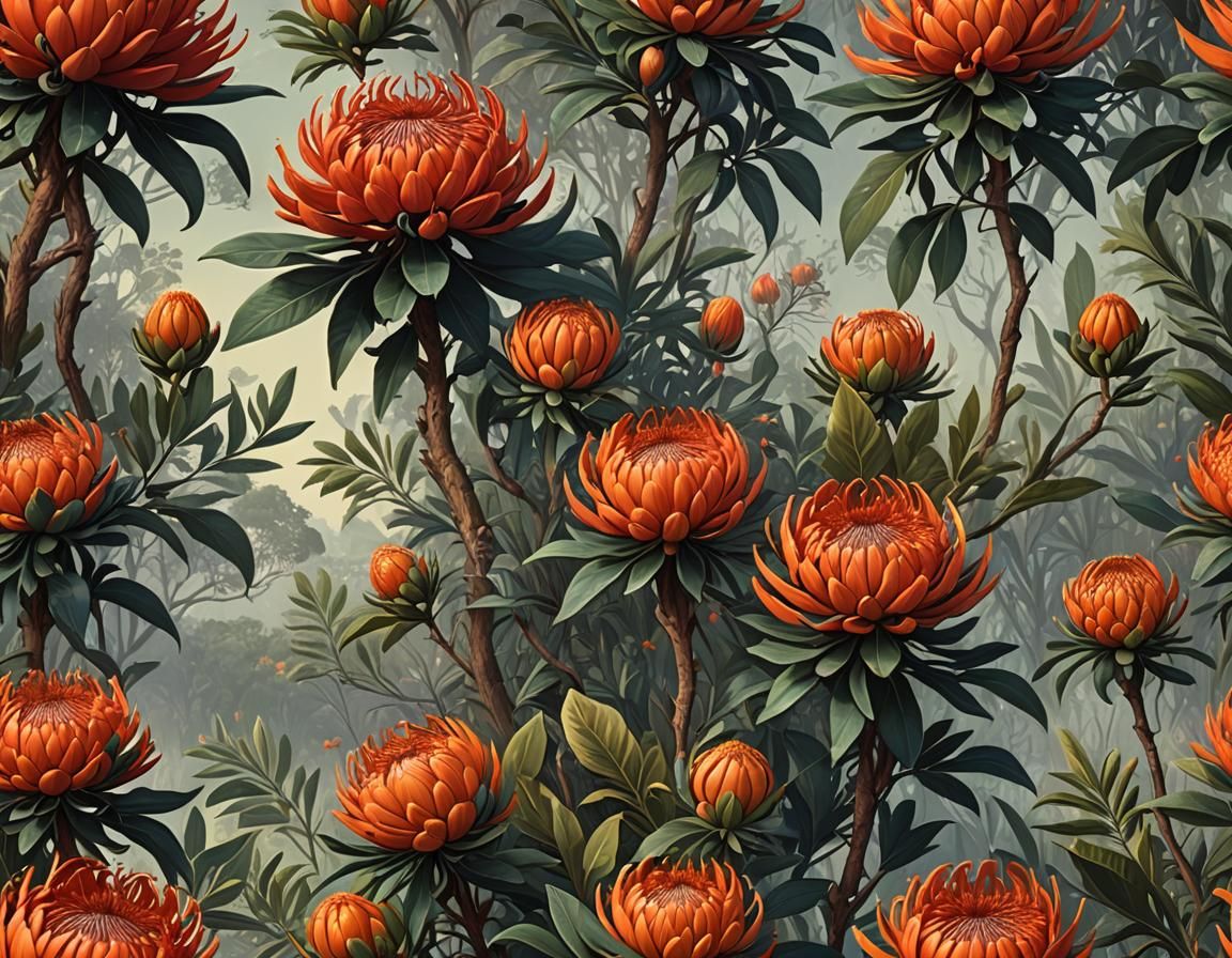 Australian Waratah Tangerine Art Print in Deep Color