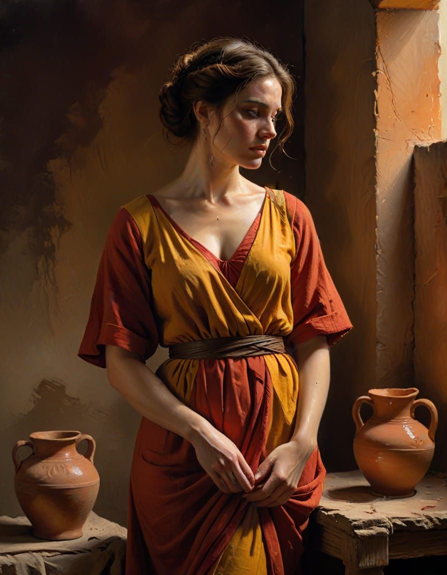 Melancholic Roman Woman in Saffron Gown