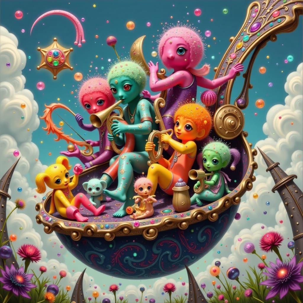 Jellybean Musicians on Spoon in Surreal Style