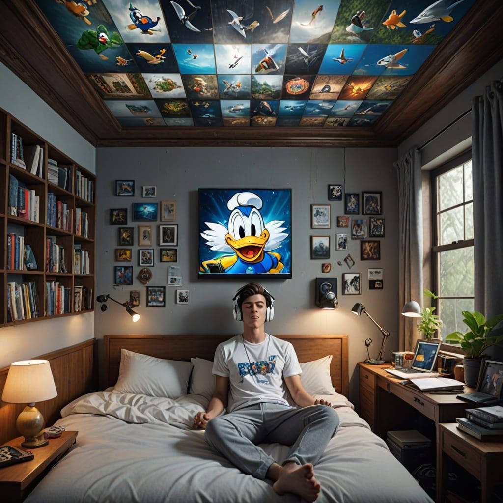 Man Relaxing in Cozy Bedroom, Top View