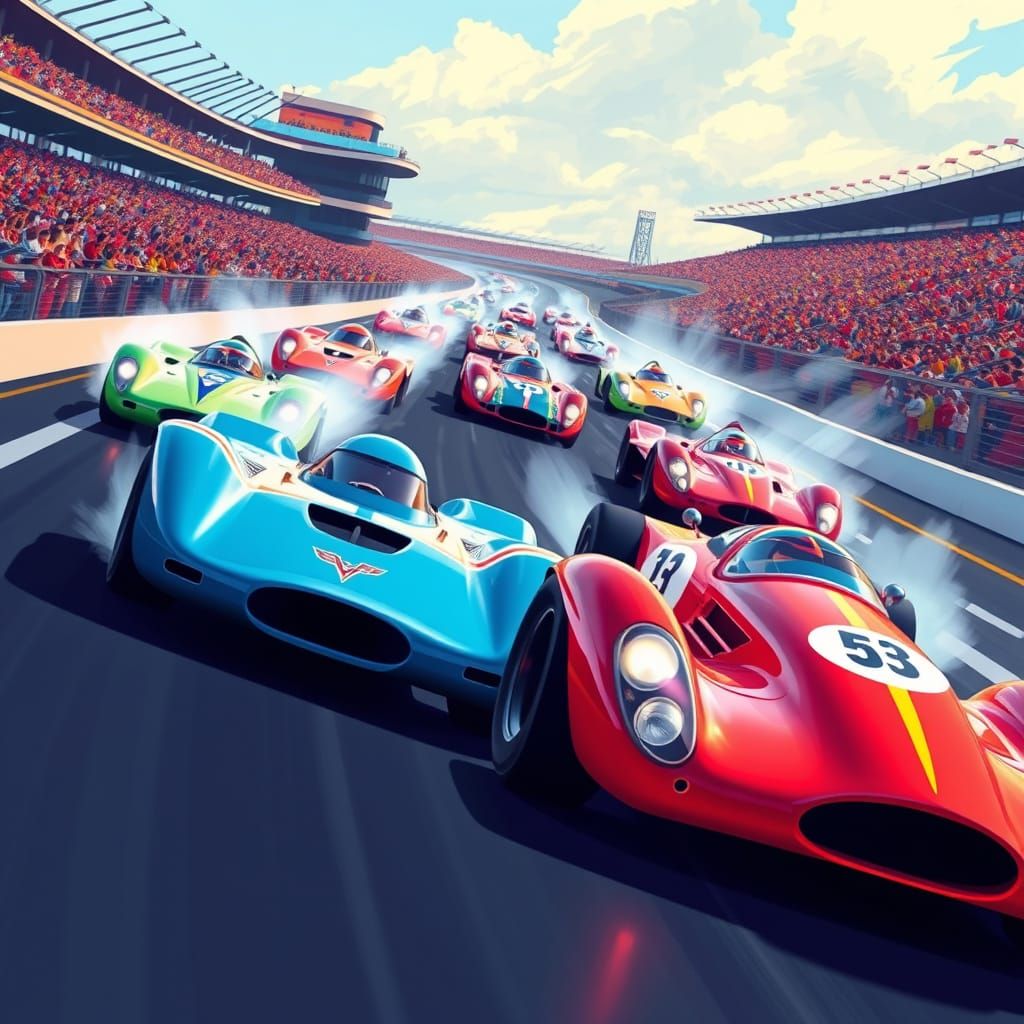 Indianapolis 500 Cars Racing in Futuristic Style