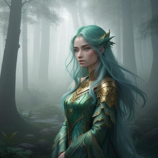 Magical Girl Controls Storm in Fantasy Oil Painting