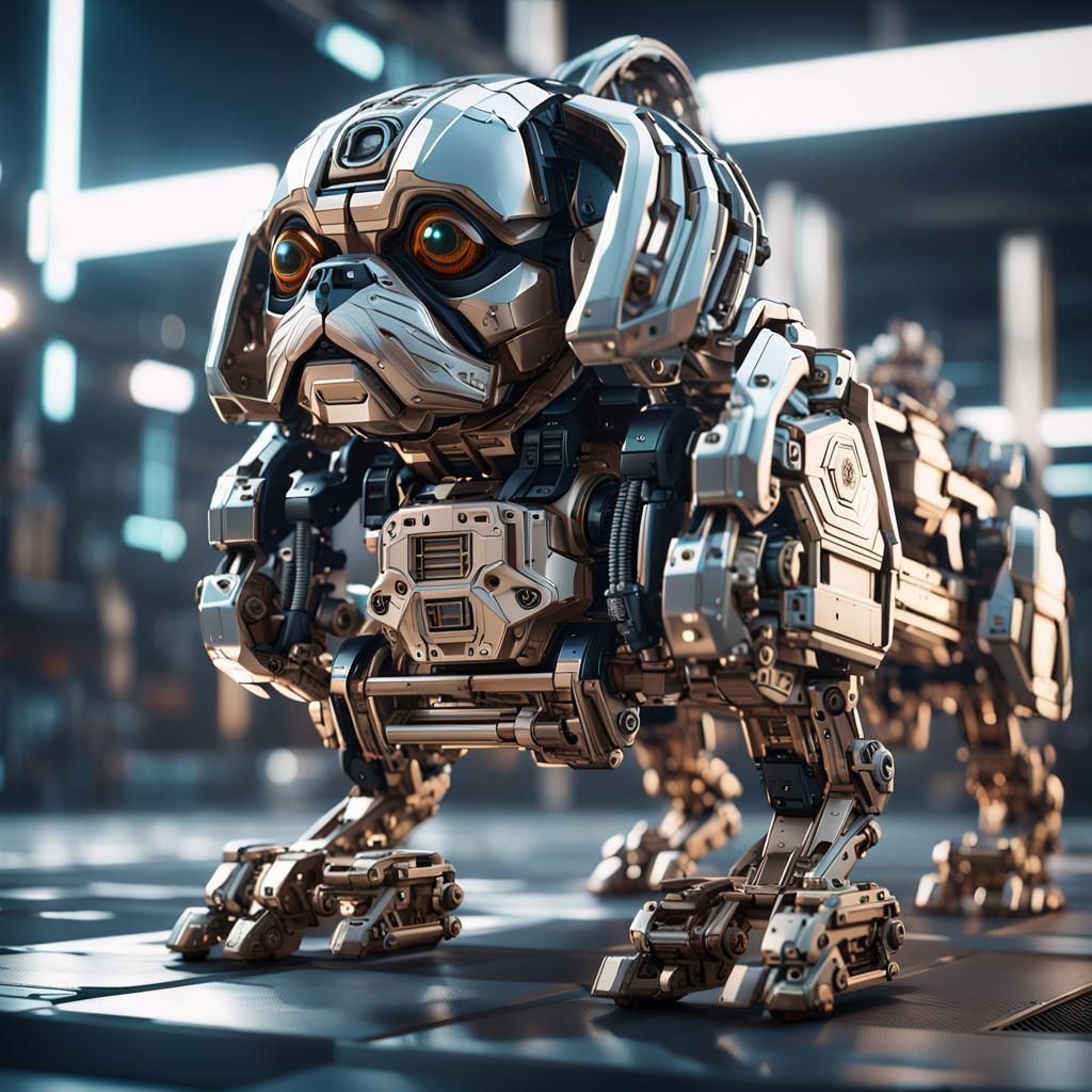 Futuristic Japanese Chin Dog Mech in Sci-Fi Style