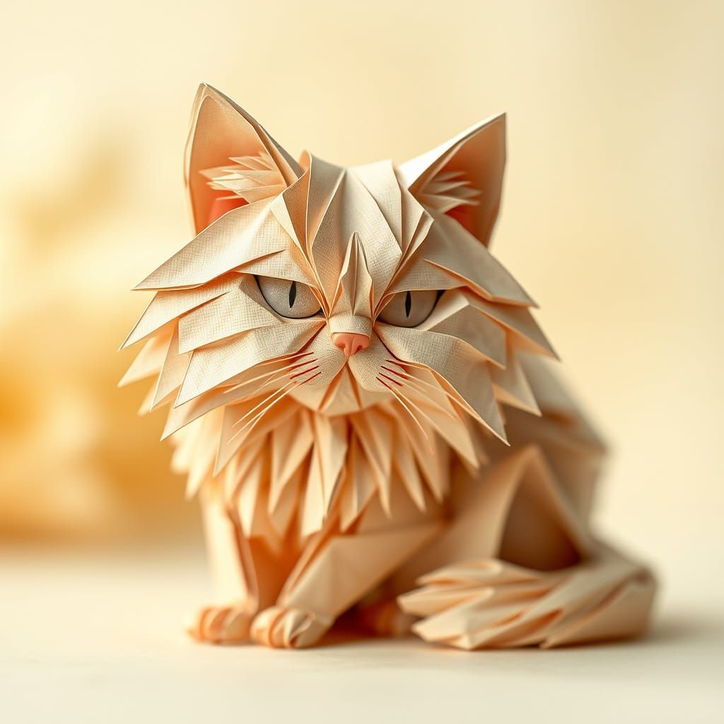 Ethereal Origami Persian Cat in Dreamy Soft Focus