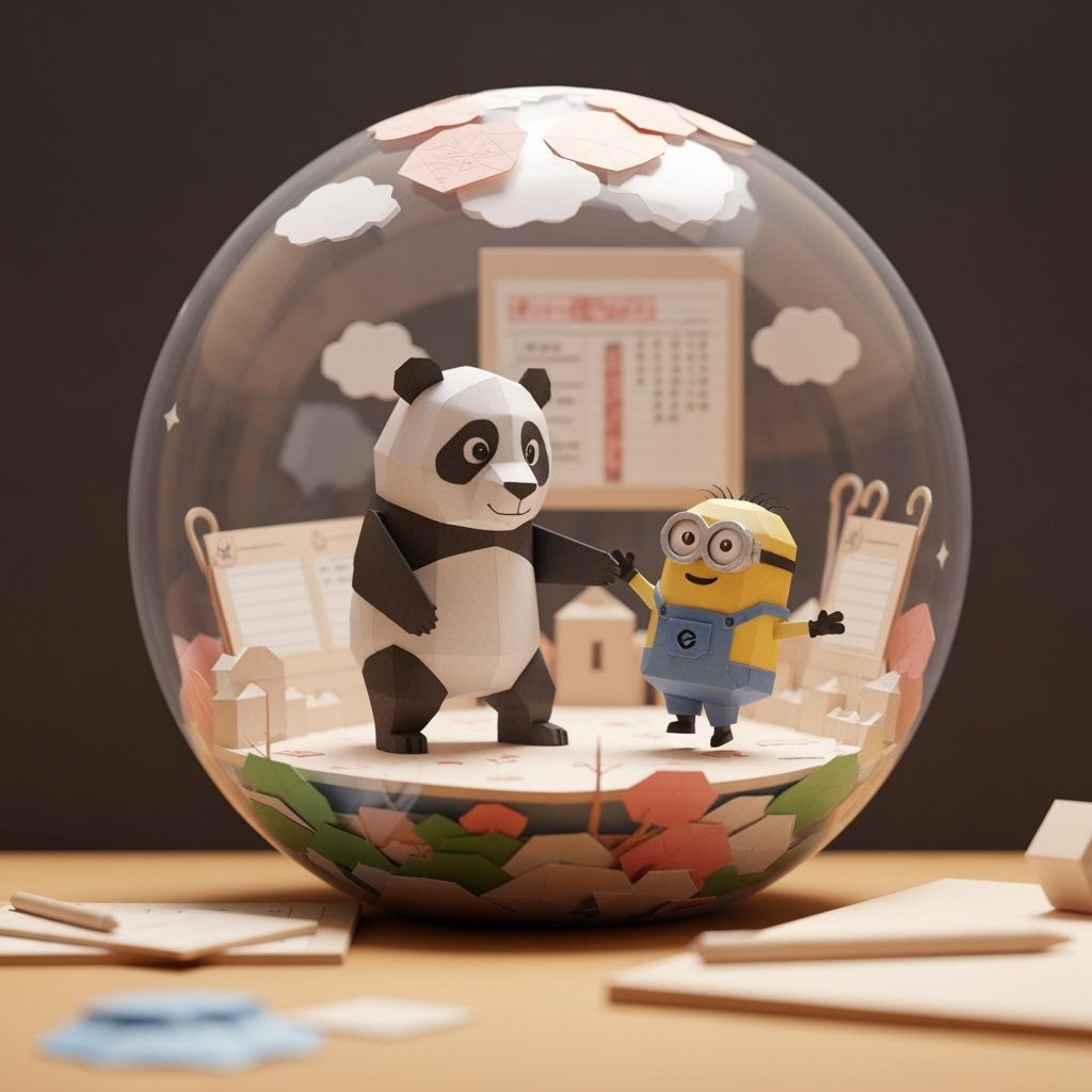 Origami Panda and Minion Dance in Papercraft Globe
