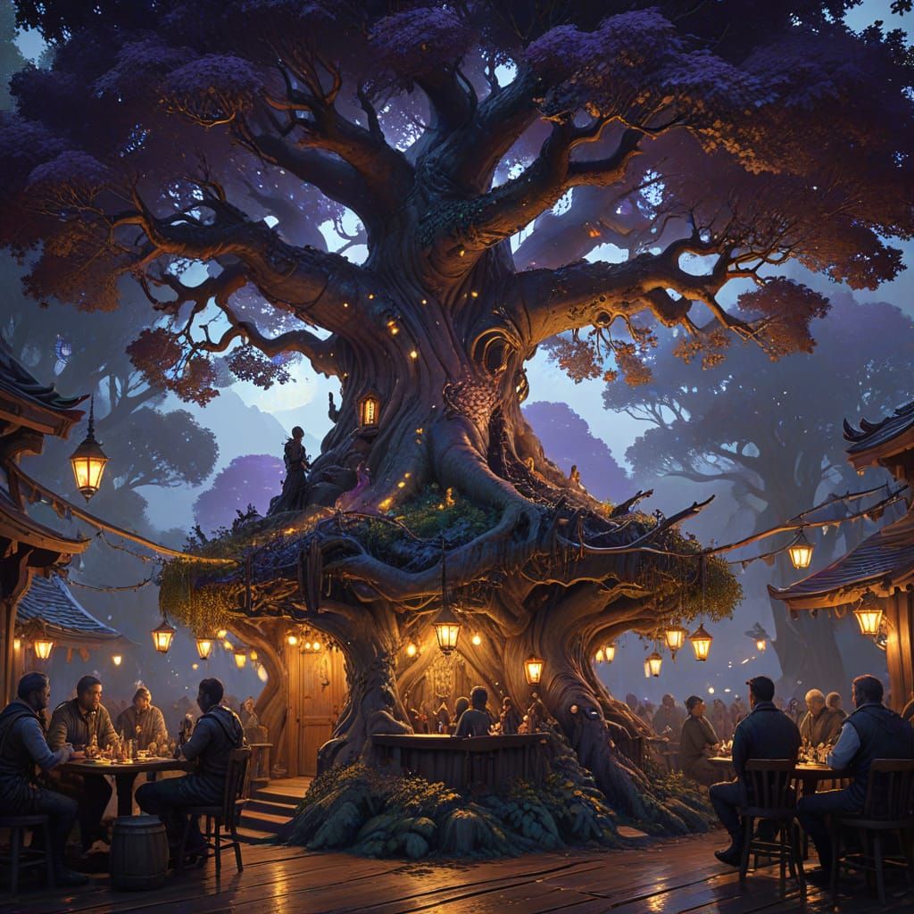 Fantasy Tavern in Ancient Tree, Ethereal Glow