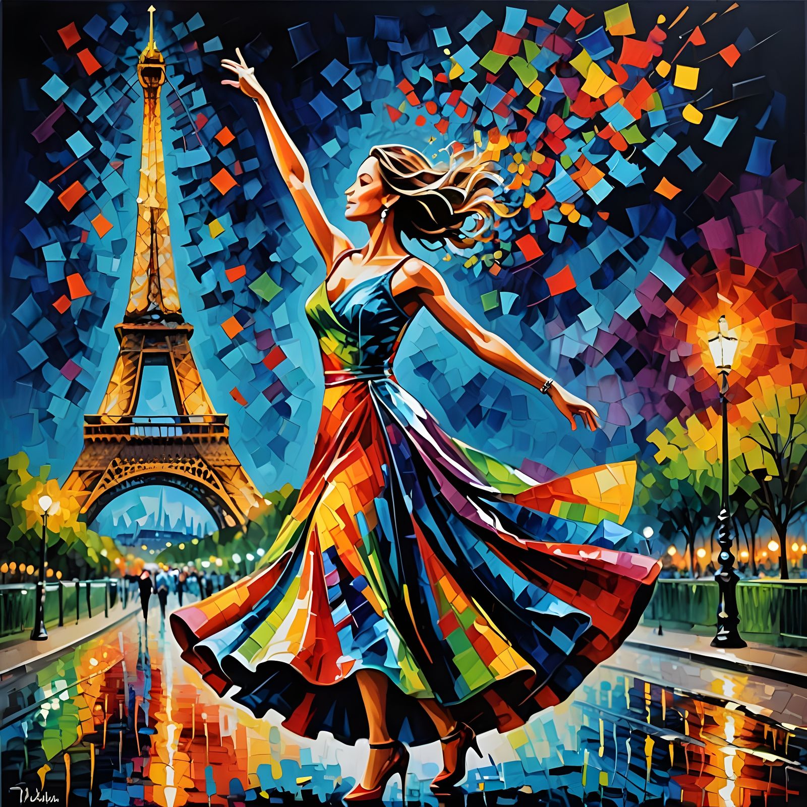 Vibrant Parisian Dance in Impasto Style