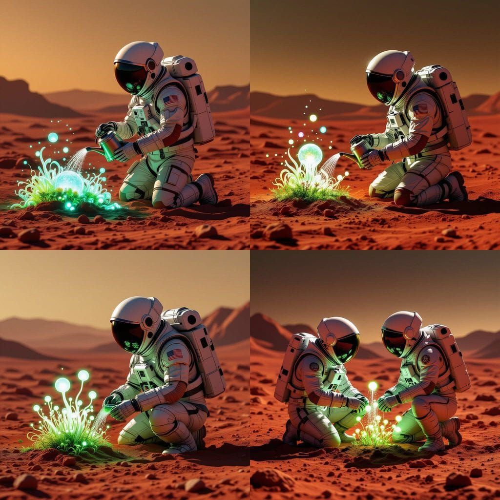 Astronaut Tends Alien Tentacle Garden on Mars