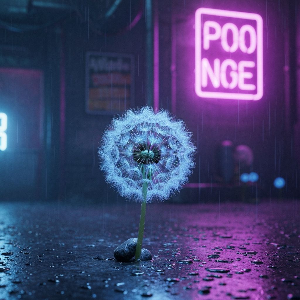 Cyberpunk Dandelion in Bioluminescent Light