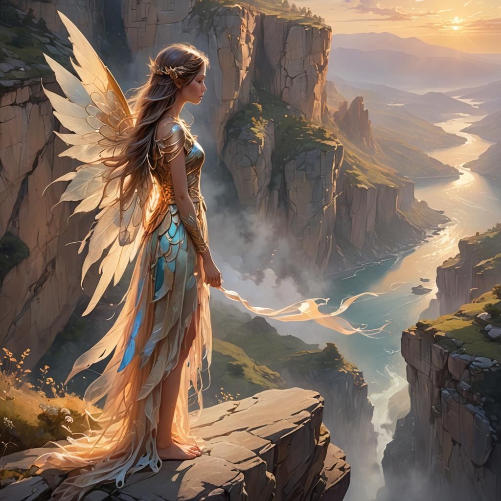 Cliff Fairy Sunrise in Enchanted Landscape