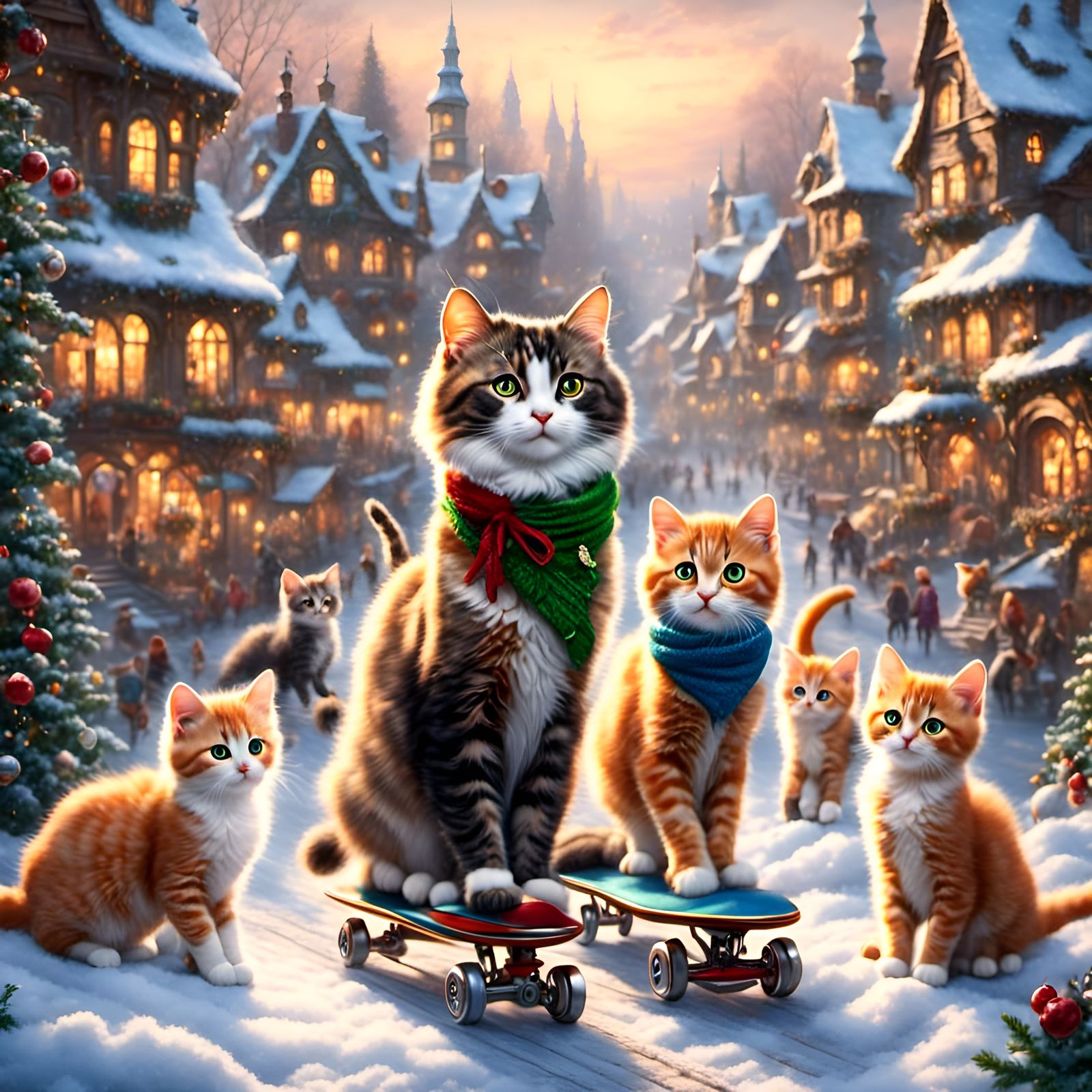 Cats Ice Skating in Adorable 3D Style