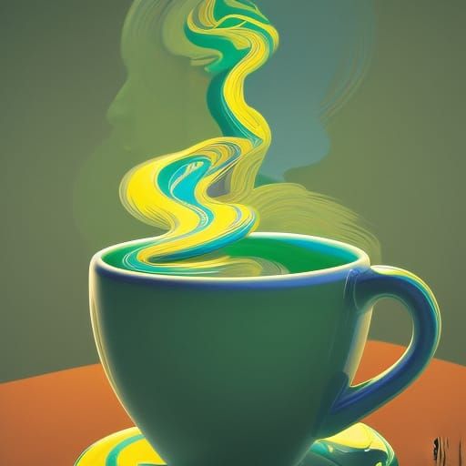 Whimsical Coffee Cup with Colorful Paint Swirls