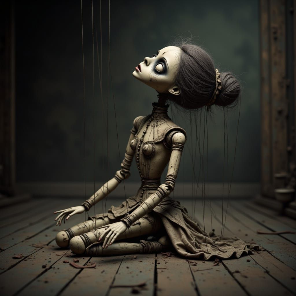 Distressed Marionette in a Dark, Surreal Style