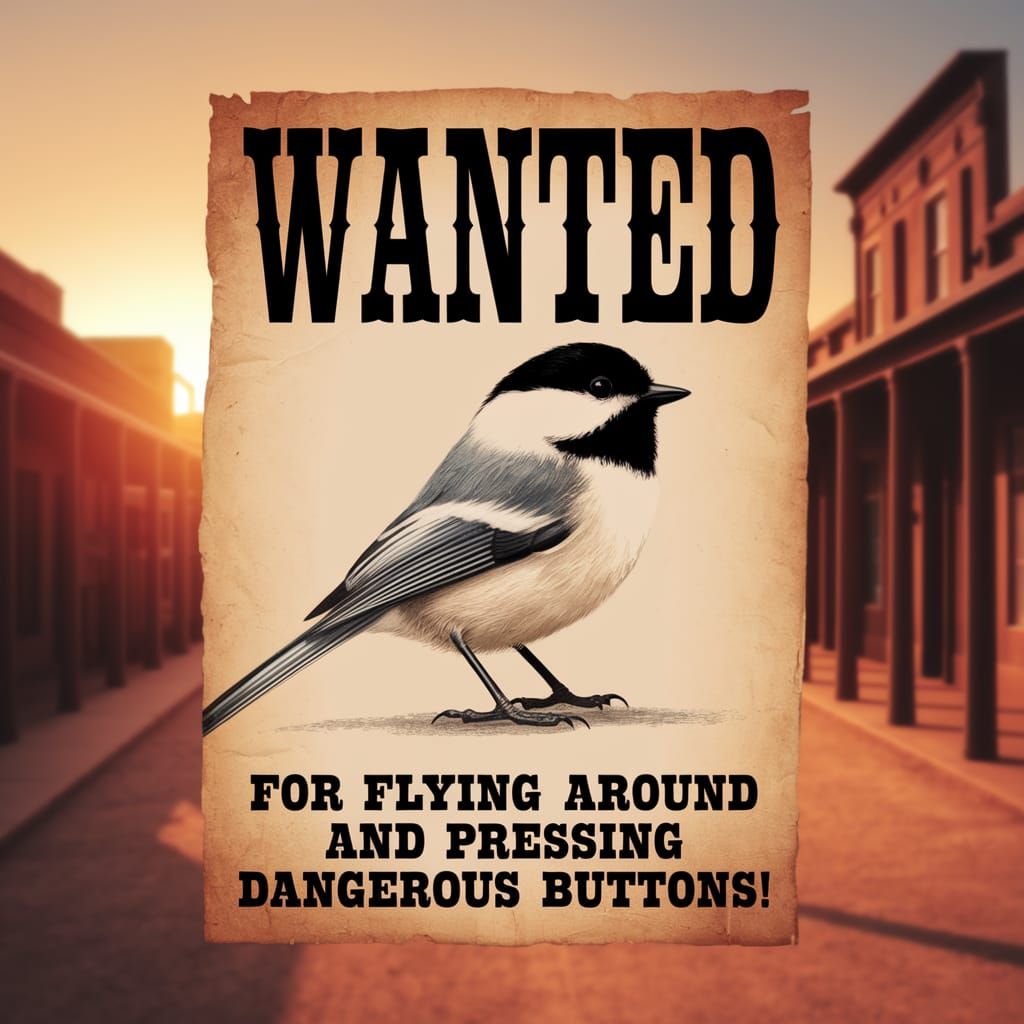 Vintage Wanted Poster Features Charming Chickadee Perched on...