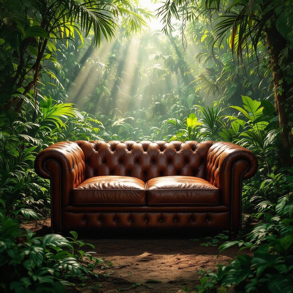 Leather Sofa in Lush Jungle Clearing