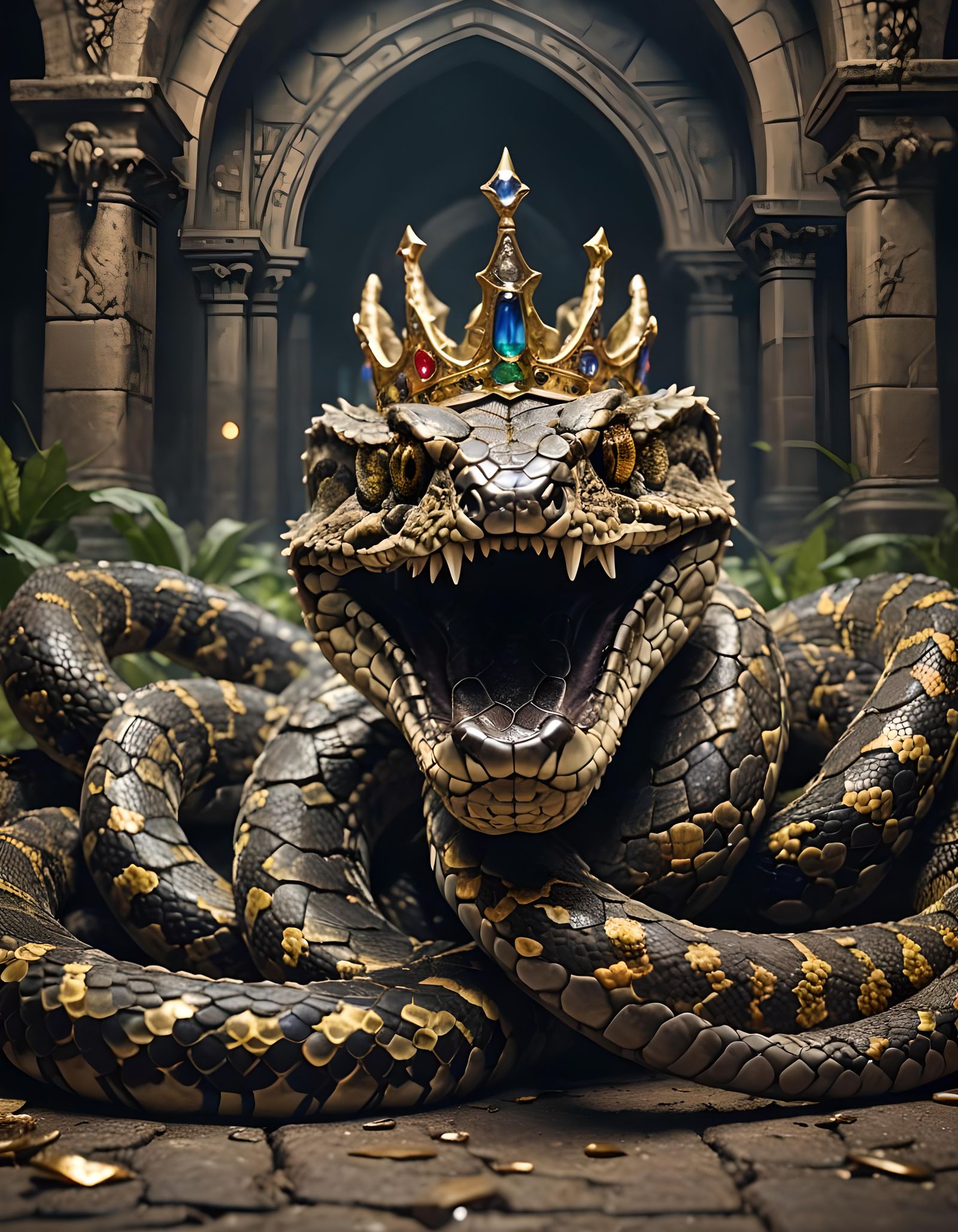 Bejeweled Rattlesnake in Cathedral: Digital Matte Painting