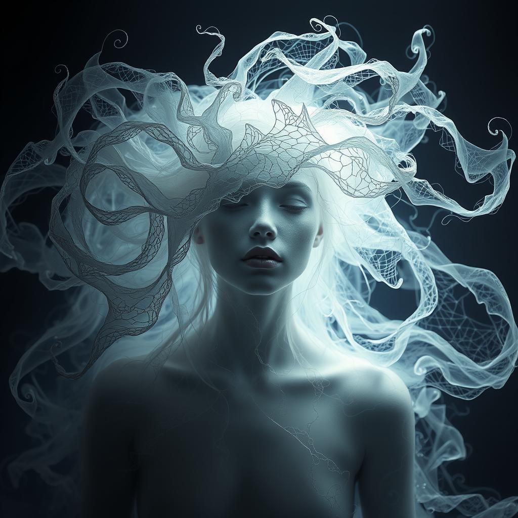 Ethereal Faceless Figure in Fractured Filigree Aura