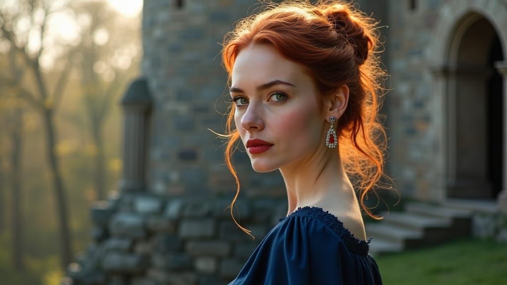 Medieval Woman with Red Hair in Opulent Setting