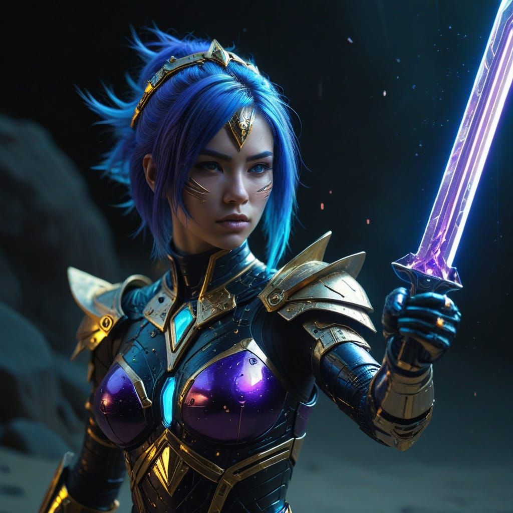 Sci-Fi Anime Warrior in Futuristic Desert