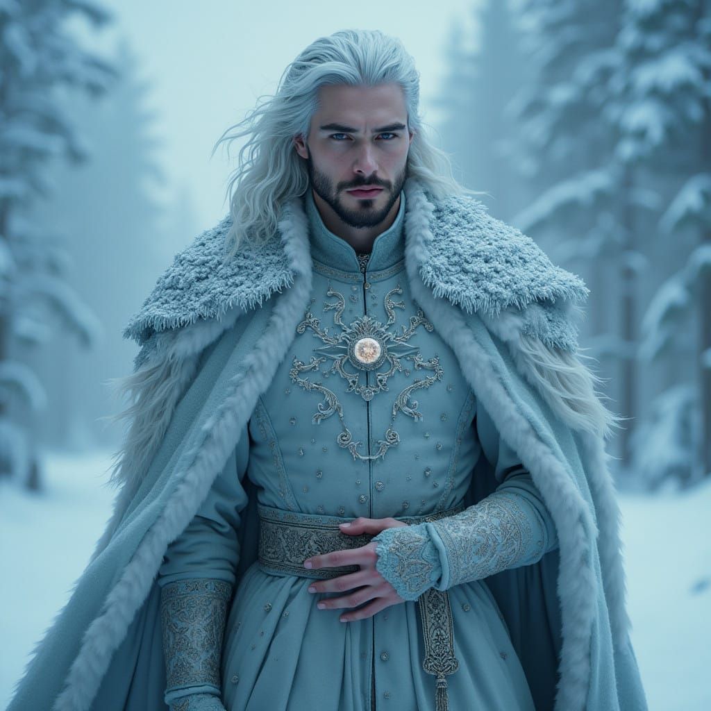 Regal Hyperreal John Snow in Wintry, Mystical Landscape