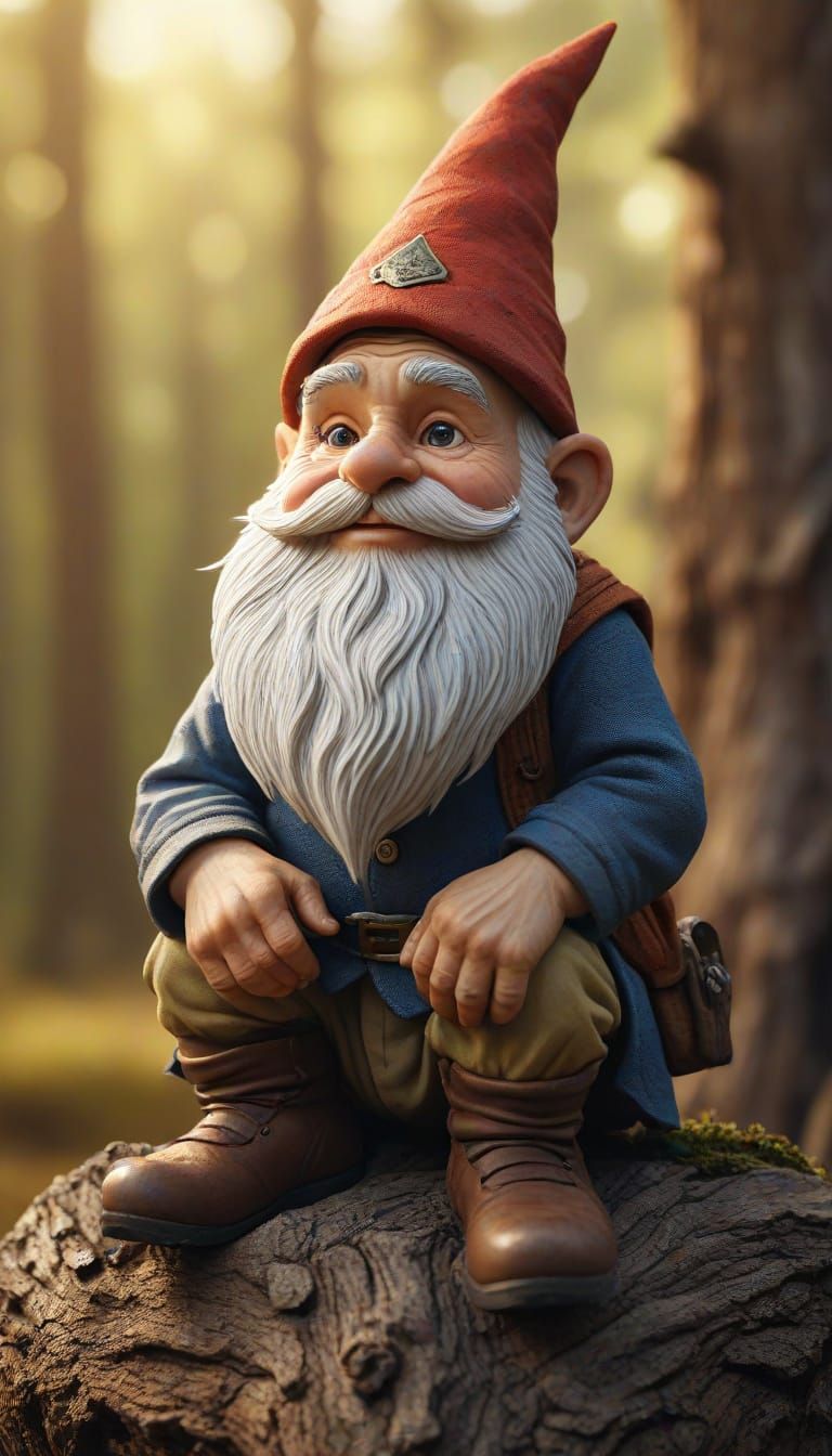 A Wise Old Gnome Basks in Warm Golden Hour Light