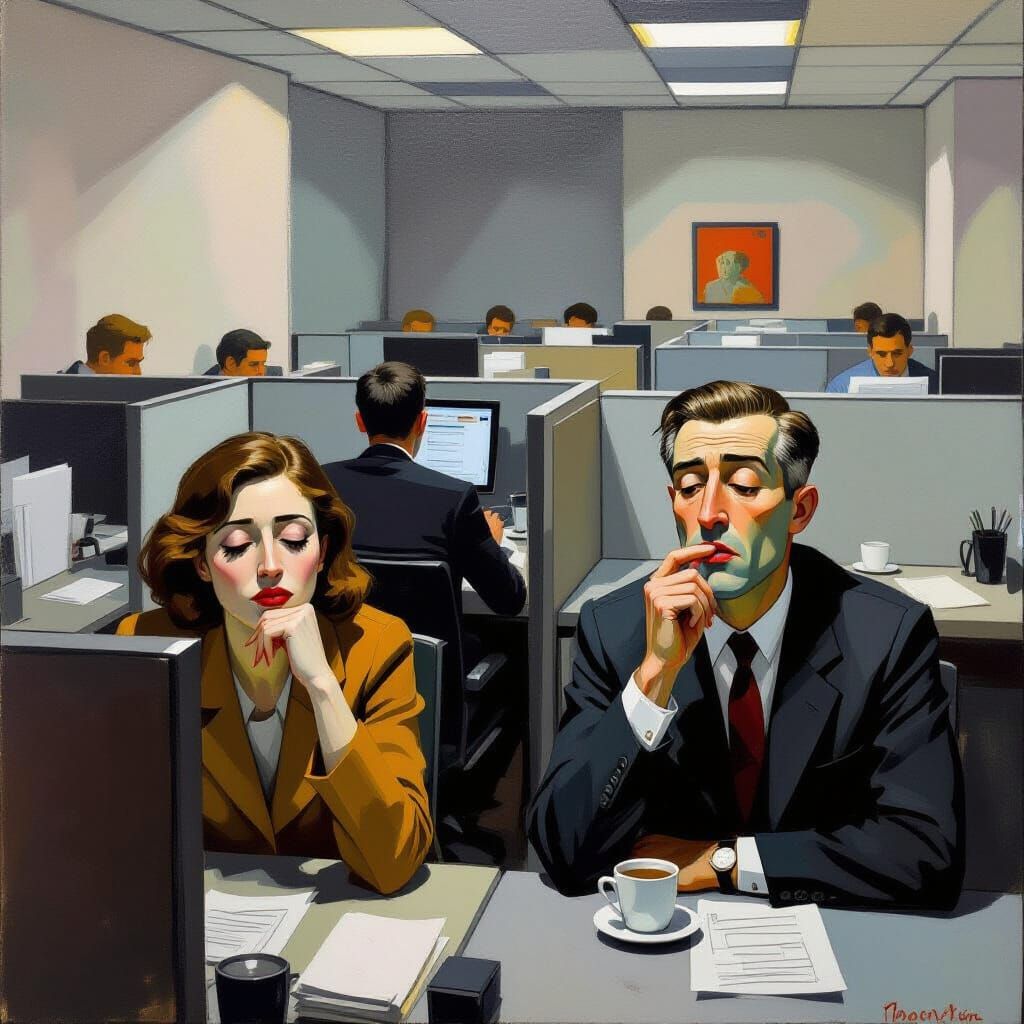 Depressed Office Workers in Melancholic Scene