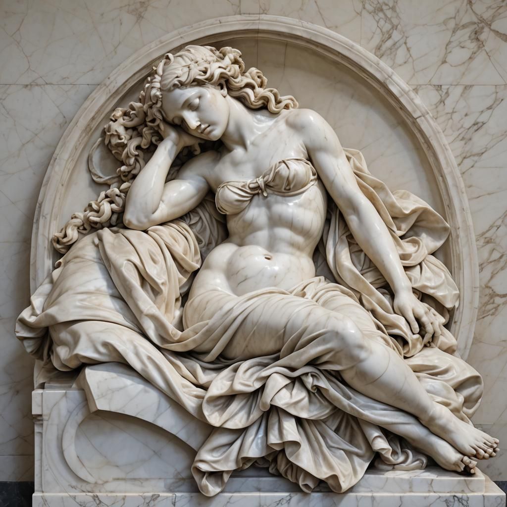 Sleeping Hermaphrodite Marble Sculpture in Detailed Matte St...