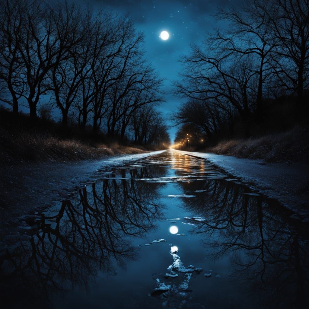 Mysterious Lights Reflecting Souls in Puddles