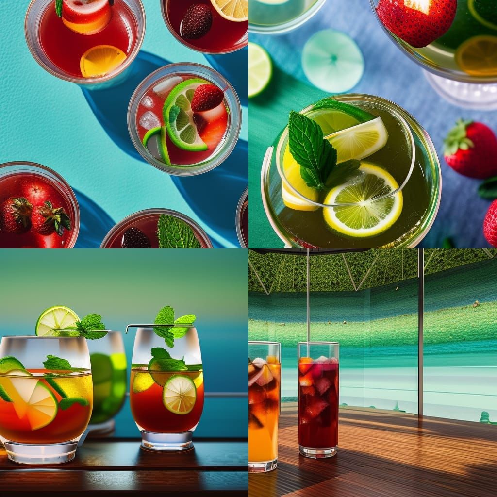 Fruity Iced Tea by the Pool: Gouache Painting