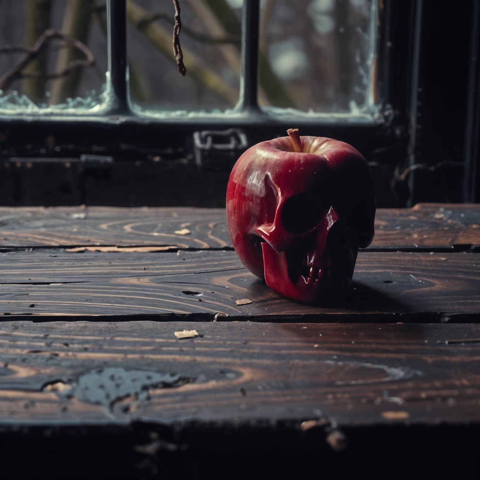 A Red Apple Forms a Skull in Close-Up