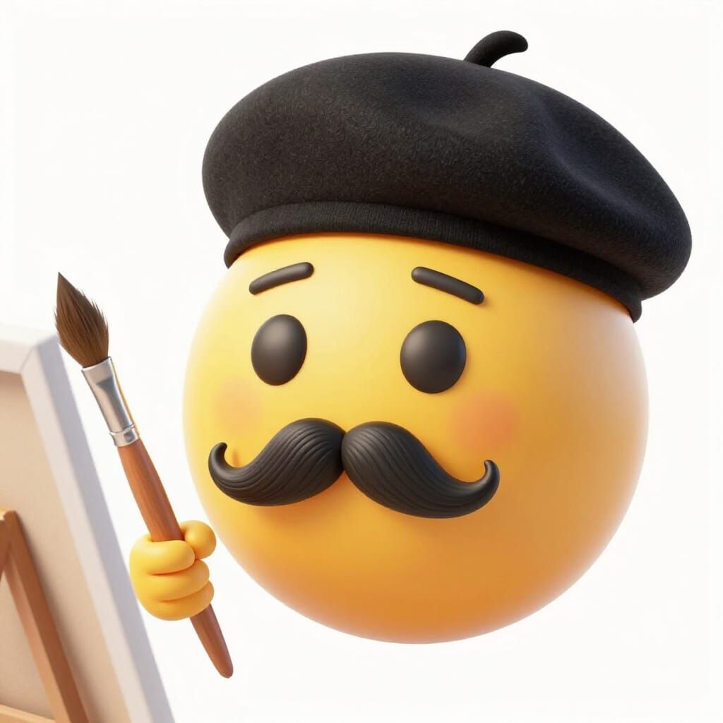 3D Emoji Artist with French Mustache and Beret