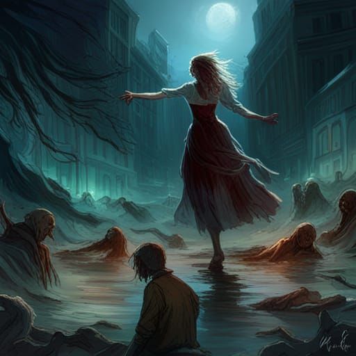 Zombie Girl Embrace: Vibrant Concept Art