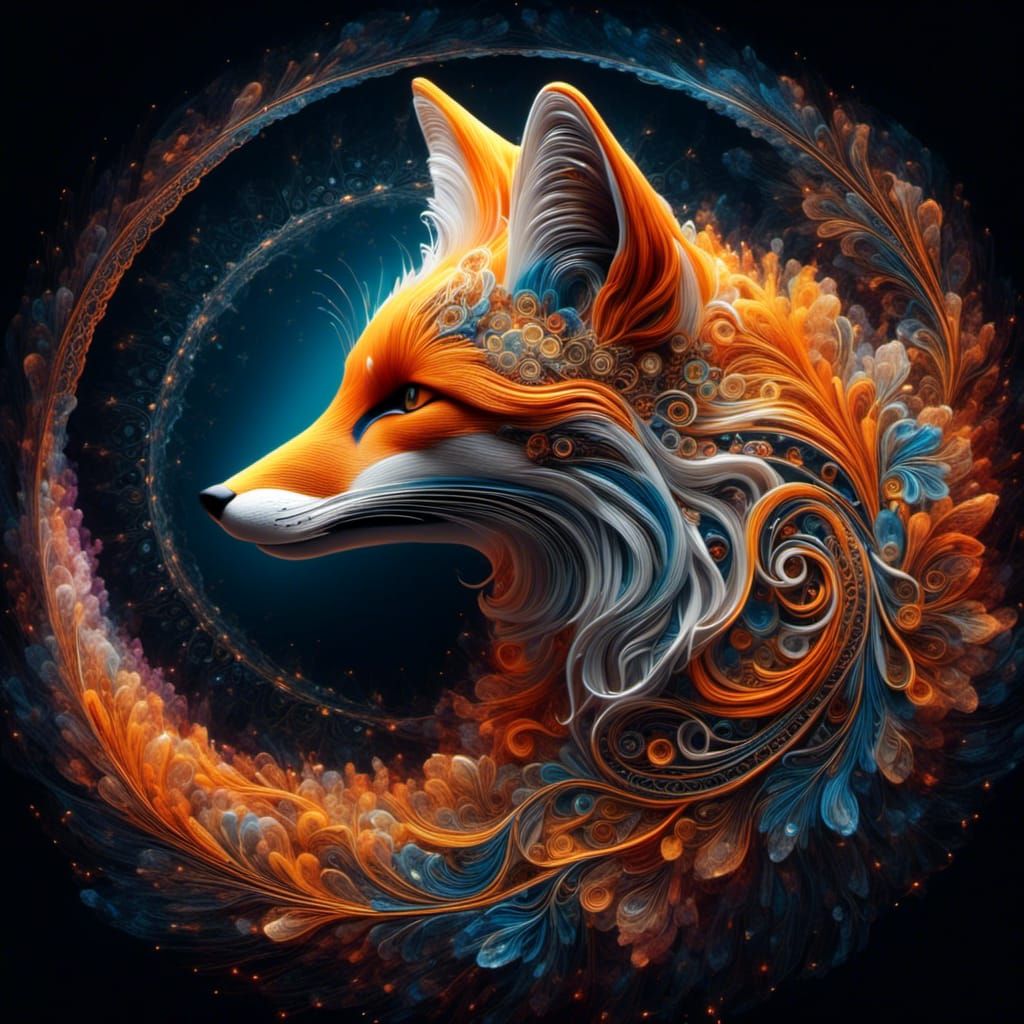 Stylistic Fantasy Fox with Light Tracing and Smoke