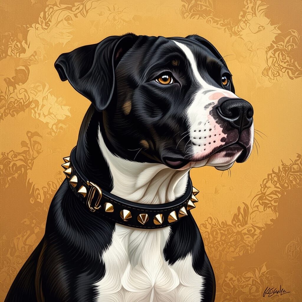 Majestic Black Pitbull Terrier Portrait in Contemporary Styl...