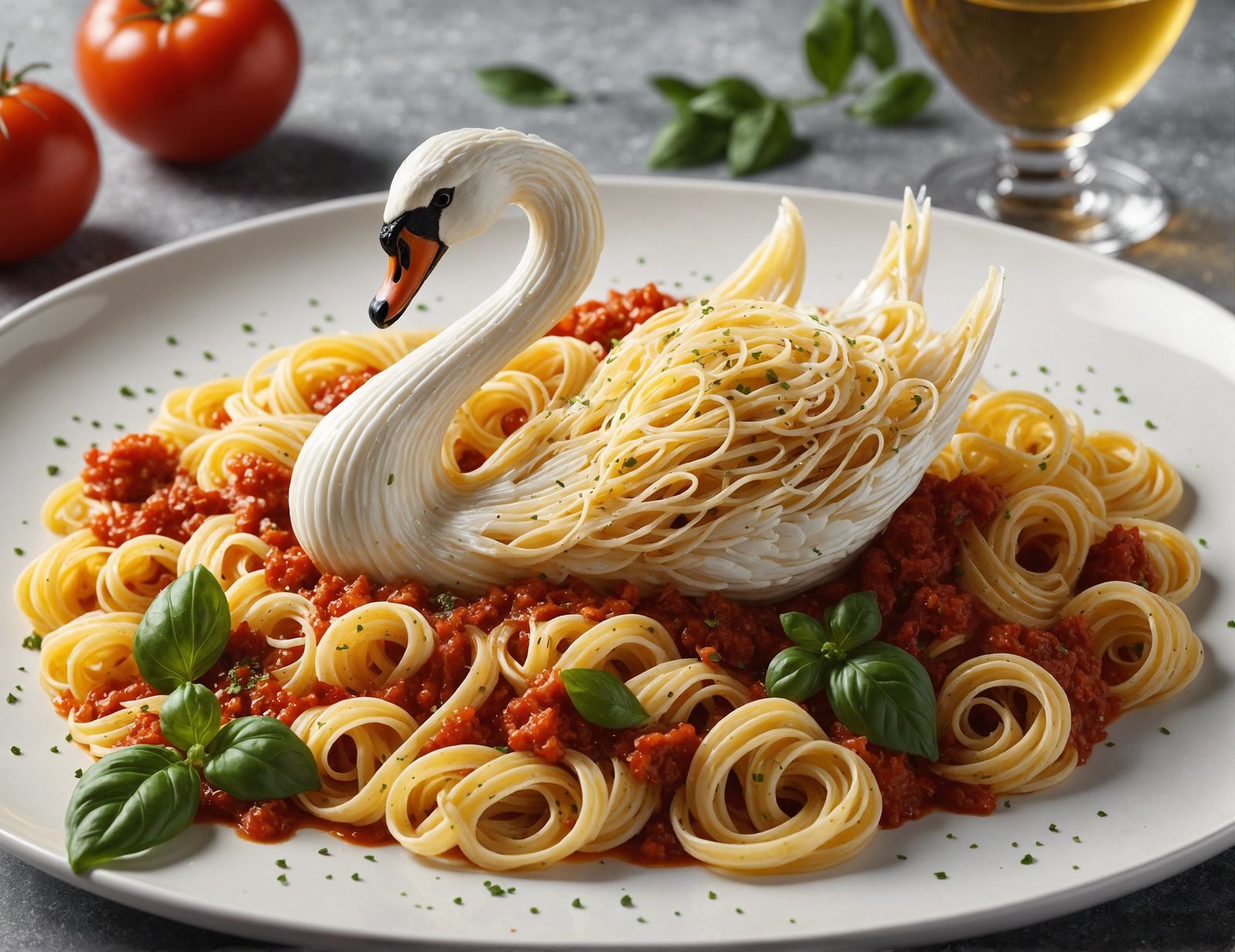 Exquisite Swan Pasta Sculpture in Magical Kitchen