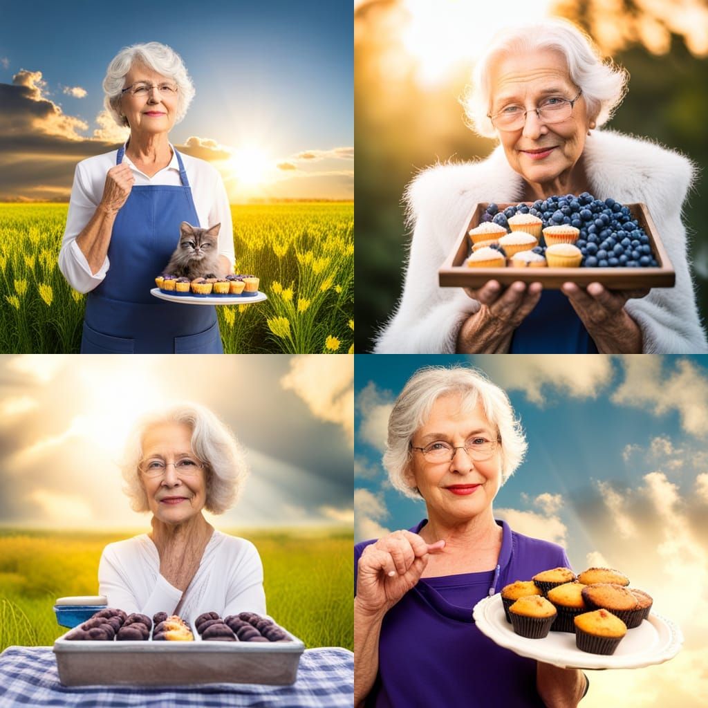 Female Baker with Blueberry Muffins in Divine Light
