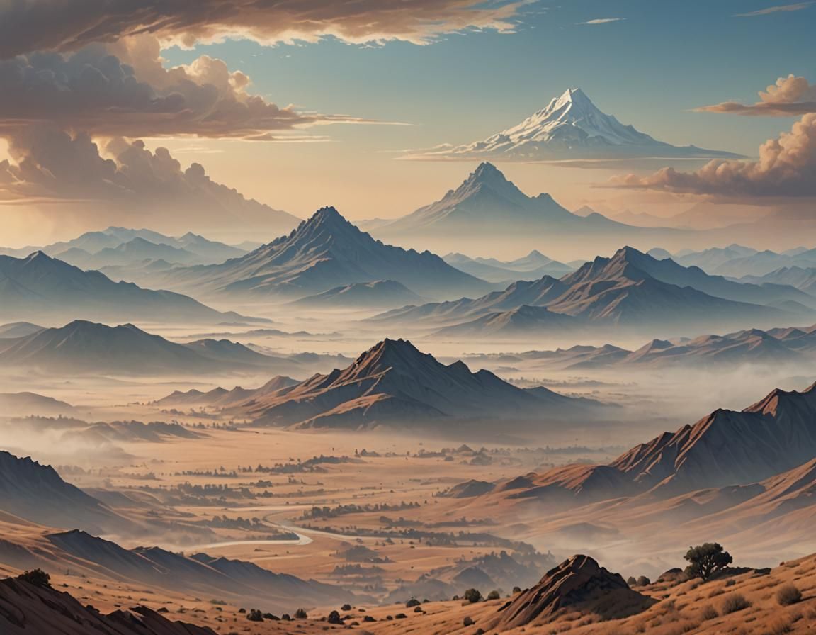 Panoramic Landscape Matte Painting in Earth Tones