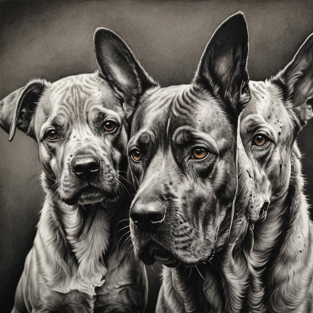 Hyperdetailed Charcoal Drawing of Cerberus
