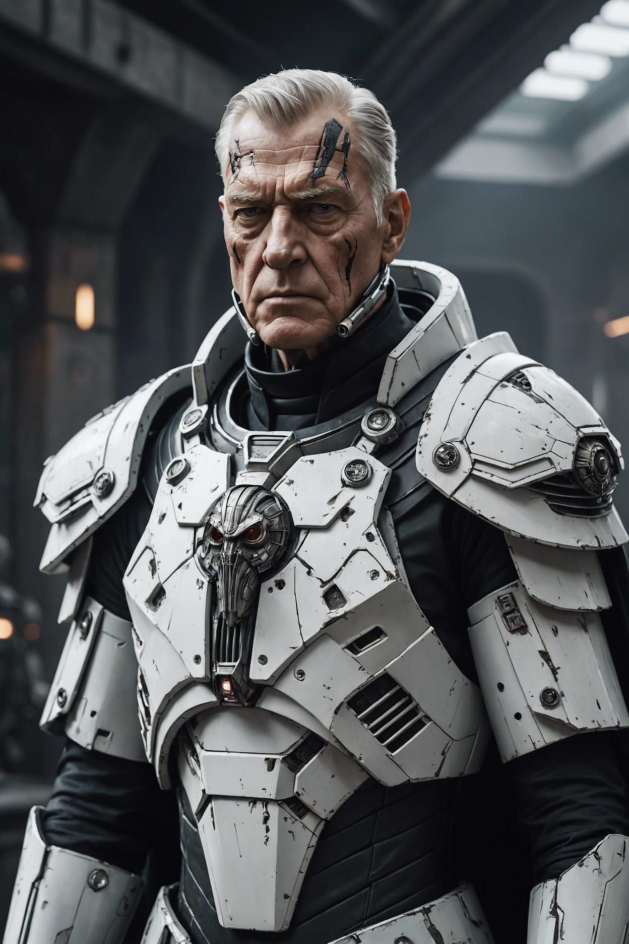 Sci-Fi Emperor Concept Art: Scarred Face, White Suit