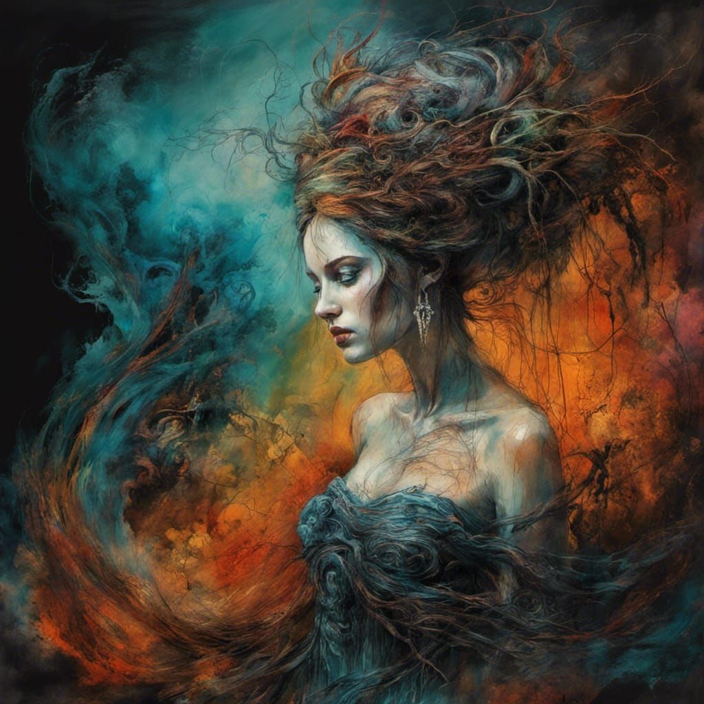 Surrealist Cursed Witch Sewing in Dreamscape