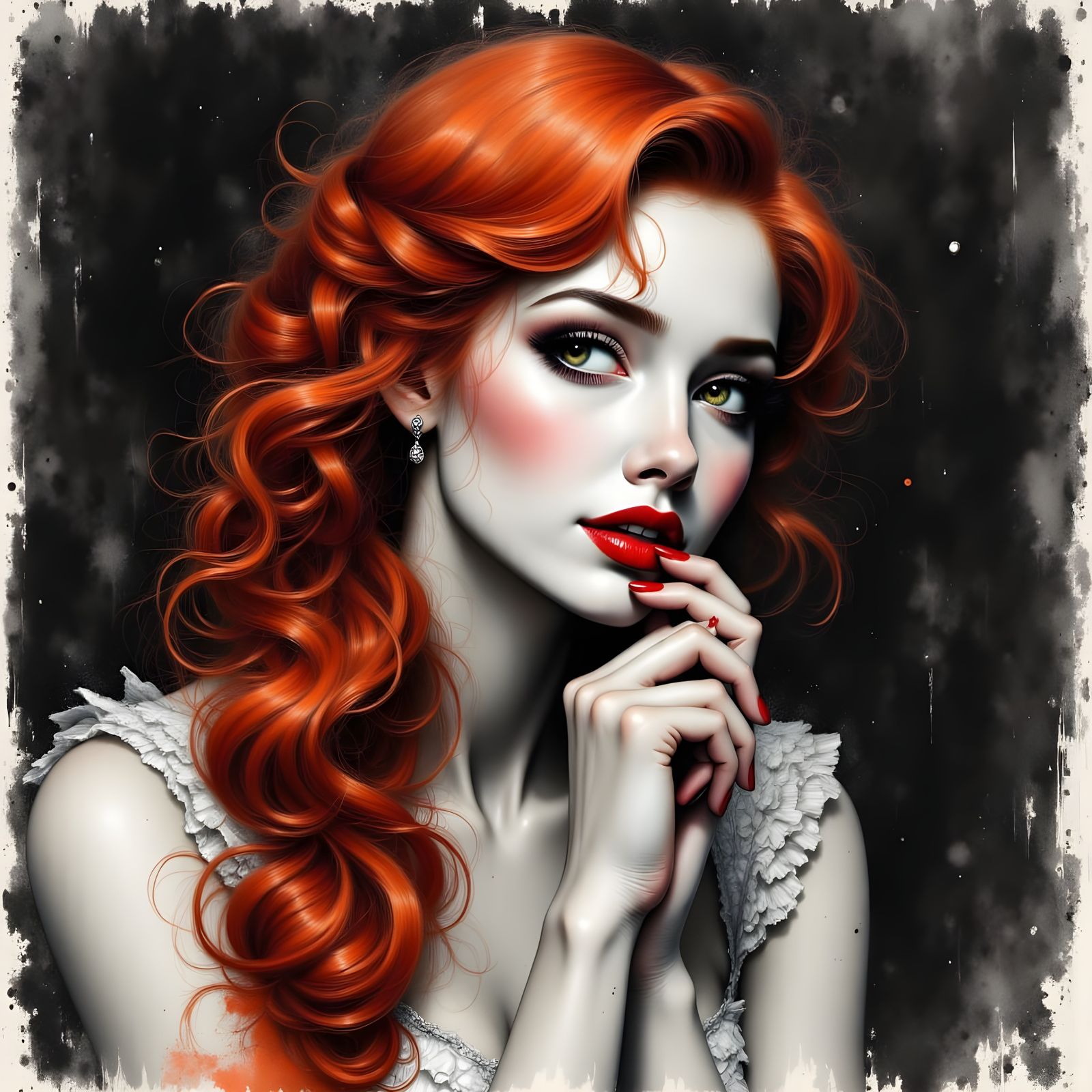 Norse Goddess Portrait in Charcoal Sketch Style